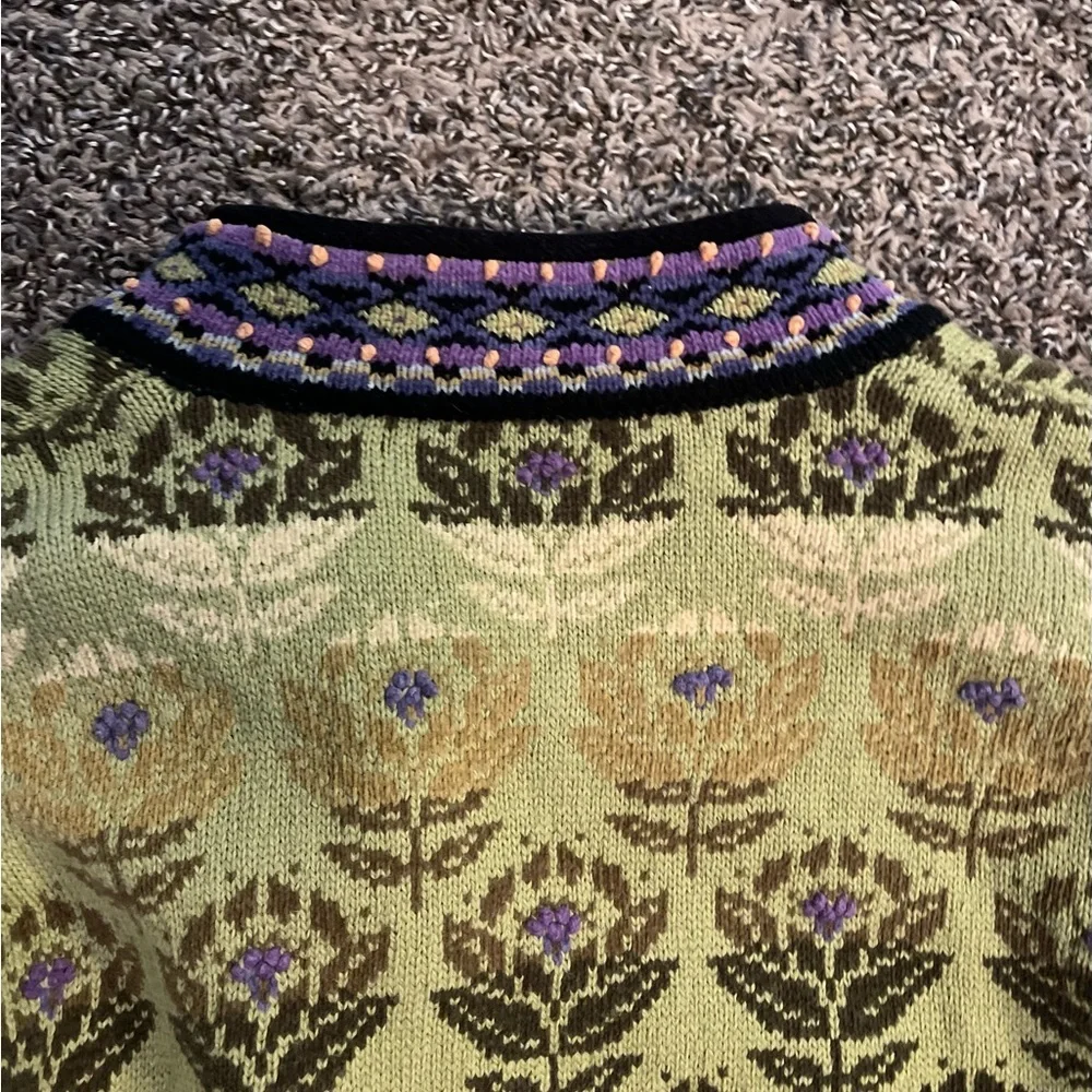 Vintage Icelandic Designs Wool Jacket Green Purple Floral Cottagecore Whimsey‎